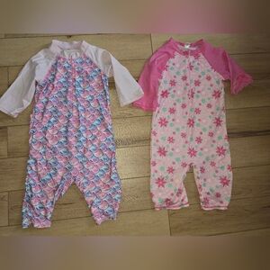 Girls Pink Mermaid & Floral Rash Guard One-Pieces Size 11-12